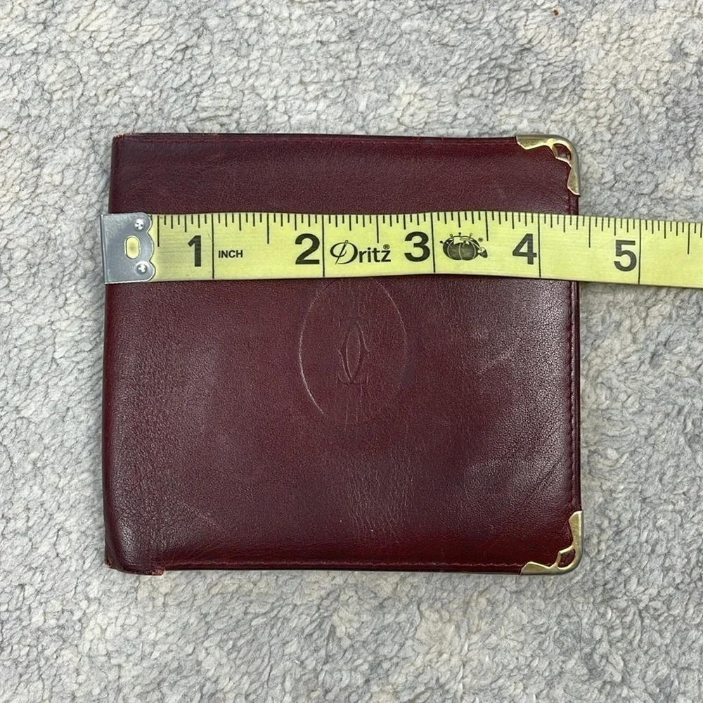 Cartier Paris Designer Bifold Wallet Burgundy Maroon Leather Bill Holder